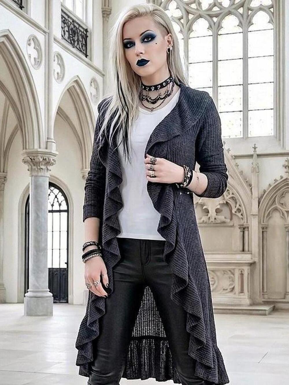 Women's Grey and Navy Cardigan